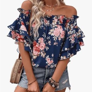 NWOT Amazon Blue Blouse Elegant Top with Chic Design